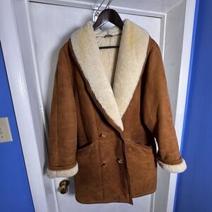 VTG Hide Society Women's L (10) Brown Suede Shearling Sheepskin Fur-Lined Coat